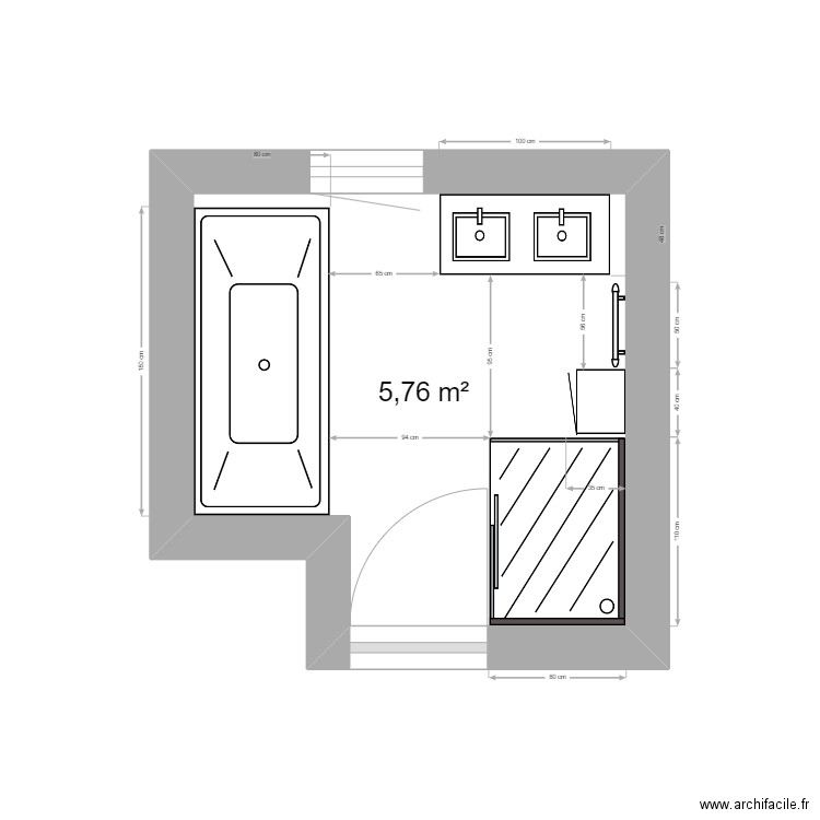 fresnes sdb. Plan de 1 pièce et 6 m2