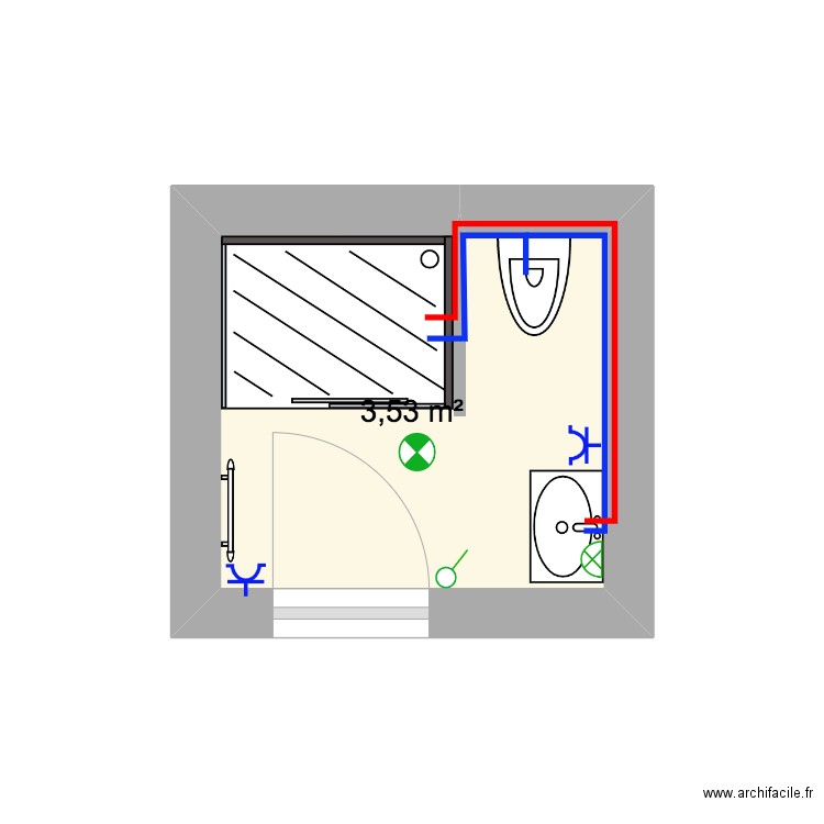 SDB JR CARO. Plan de 1 pièce et 4 m2