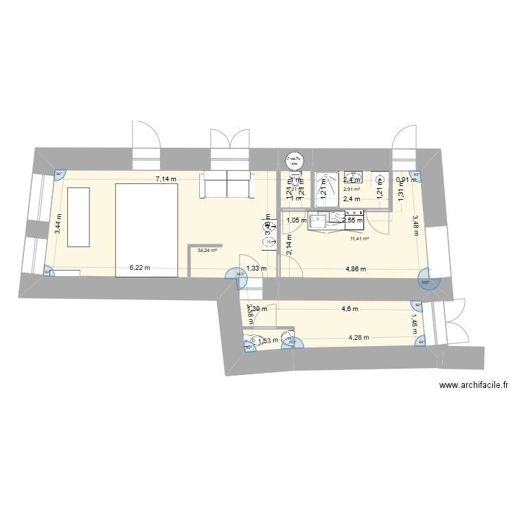 nvo cab. Plan de 4 pièces et 50 m2