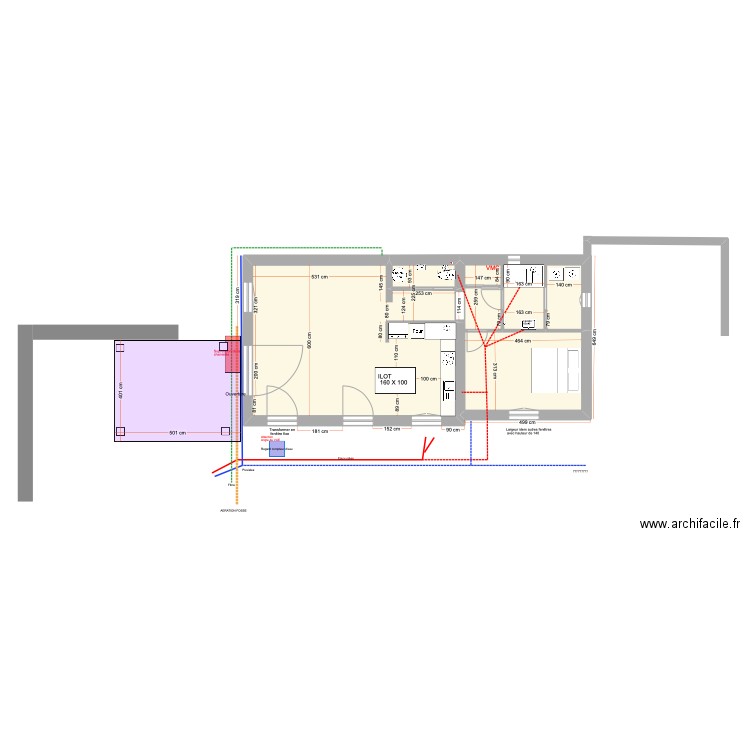 Carport Sans Atelier. Plan de 3 pièces et 74 m2