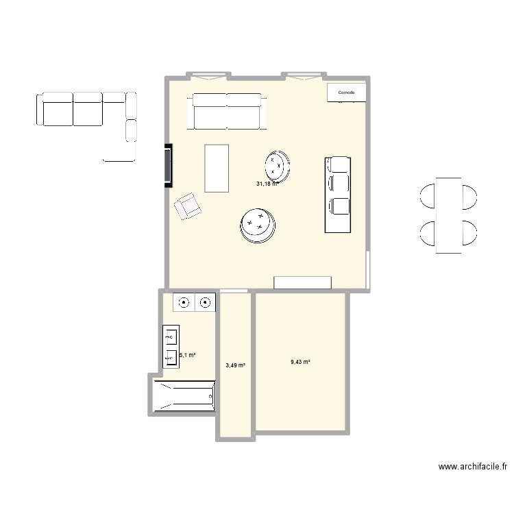 Vauvilliers. Plan de 4 pièces et 49 m2