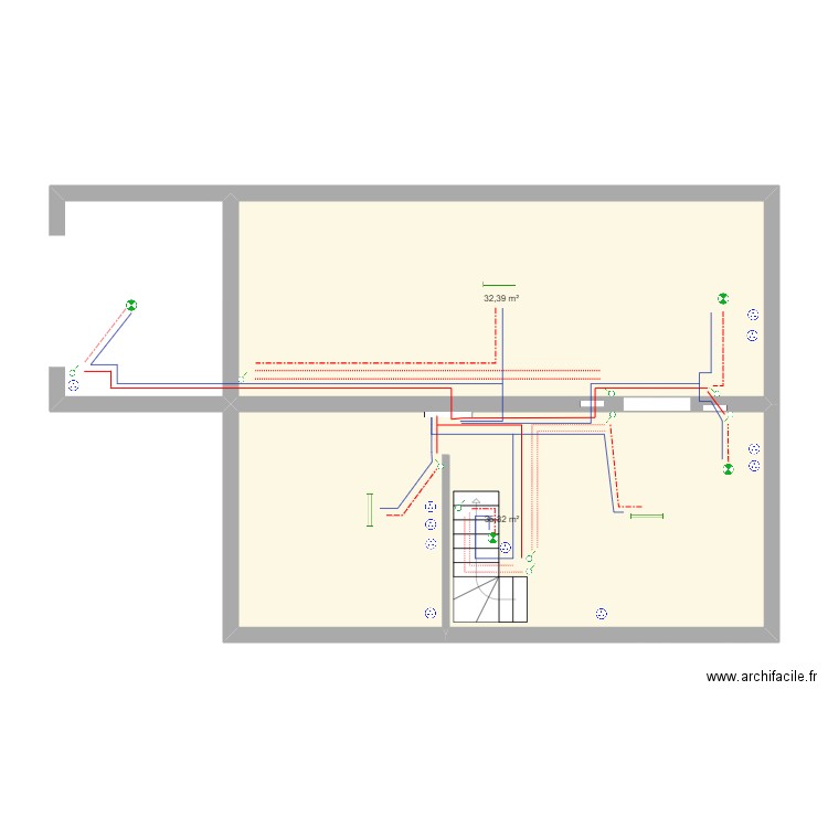 Houilles elec 3. Plan de 2 pièces et 68 m2