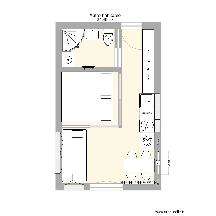 Valloire 3. Plan de 1 pièce et 22 m2