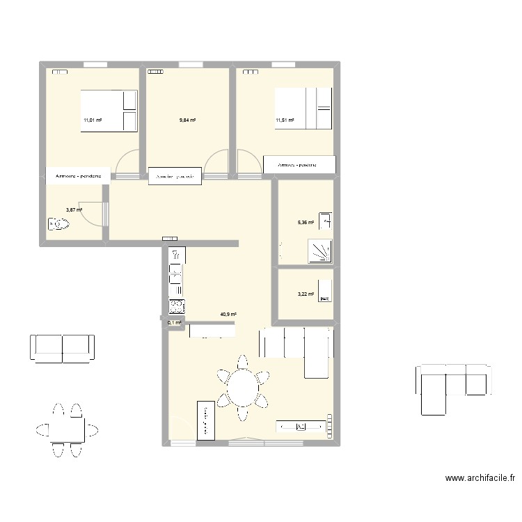 apt4. Plan de 8 pièces et 86 m2