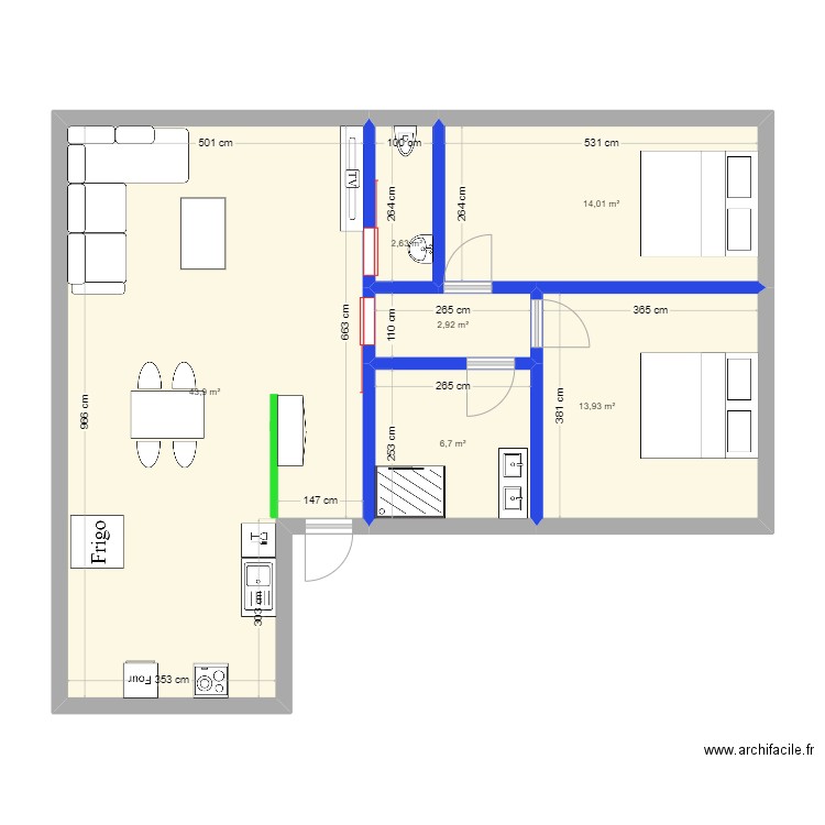 Doum60. Plan de 6 pièces et 84 m2