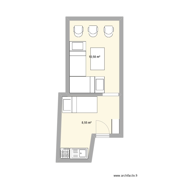 hutte pont de bois. Plan de 2 pièces et 19 m2