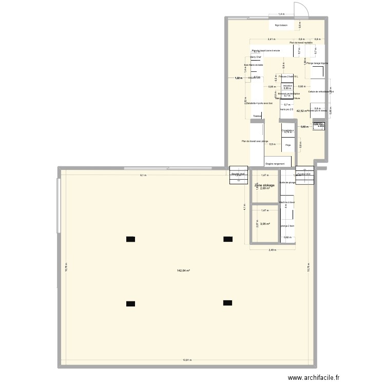 Plan basse Chico s et bar version 5 avec plonge dans garage. Plan de 4 pièces et 191 m2