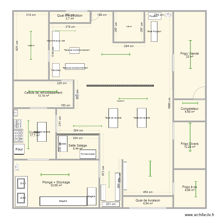 Charcuterie DG. Plan de 13 pièces et 305 m2