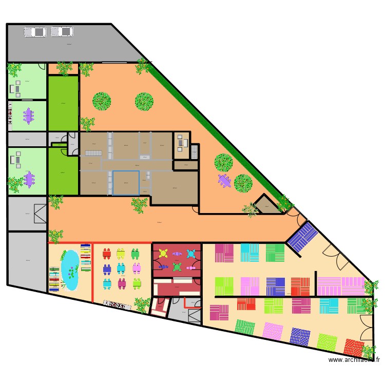 RESTO + STANDS 0711A. Plan de 44 pièces et 1837 m2