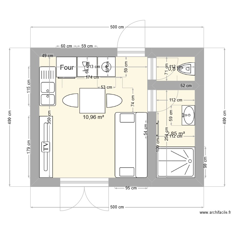 Therese / tristan project maison de campagne. Plan de 3 pièces et 15 m2