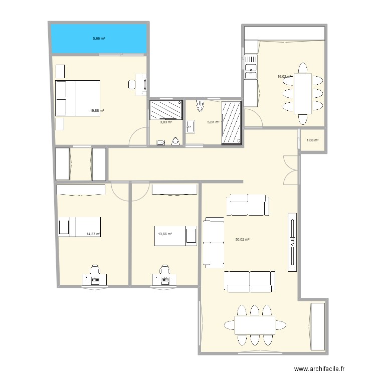 dif. Plan de 9 pièces et 129 m2