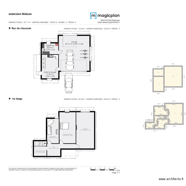 Projet extension. Plan de 7 pièces et 137 m2