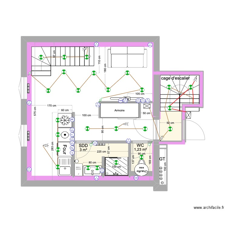 Appt C électricité. Plan de 5 pièces et 9 m2