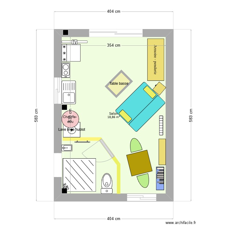 Le garage en studioCouleur. Plan de 1 pièce et 19 m2