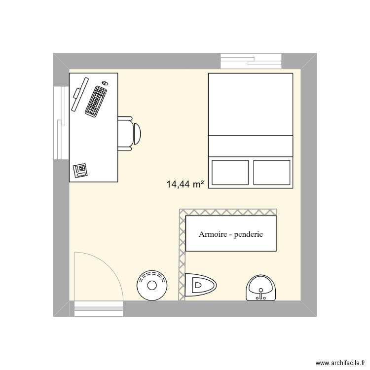 PLAN TINY 1. Plan de 1 pièce et 14 m2