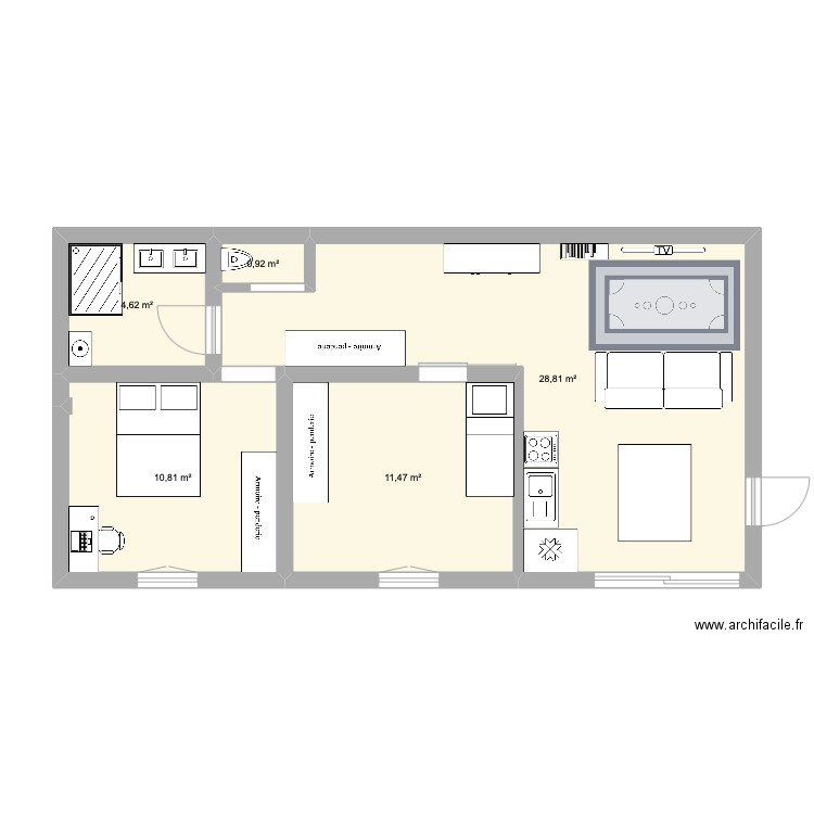 porcherie. Plan de 5 pièces et 57 m2