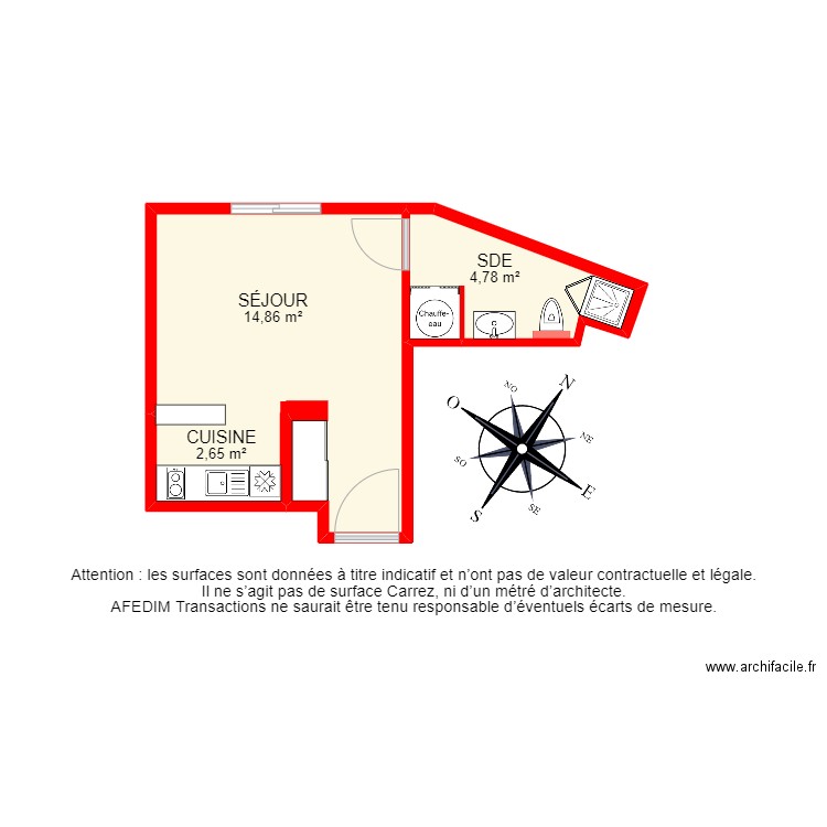 BI 22647 - . Plan de 3 pièces et 22 m2