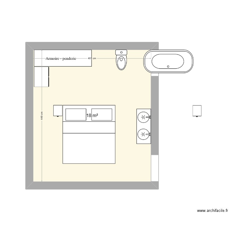 Chambre. Plan de 1 pièce et 18 m2