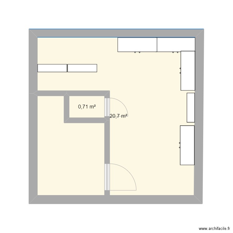 boulot. Plan de 2 pièces et 21 m2