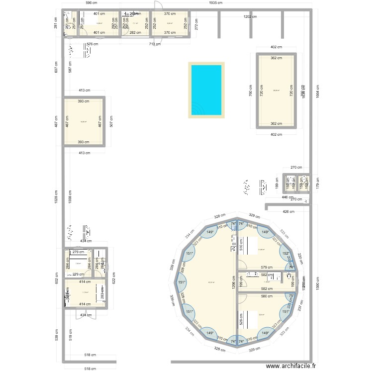 48H. Plan de 15 pièces et 214 m2