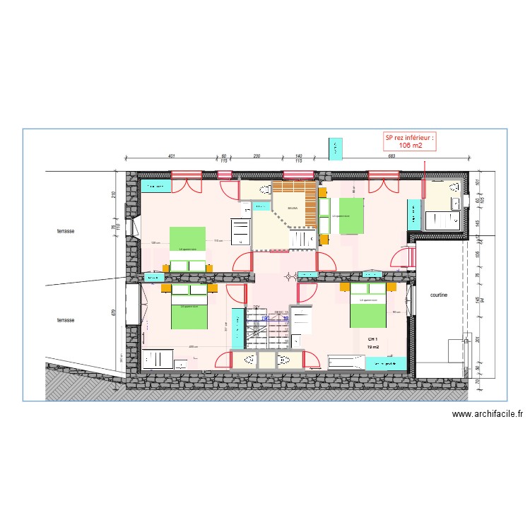 Béné r jardin VARIANTE. Plan de 4 pièces et 6 m2