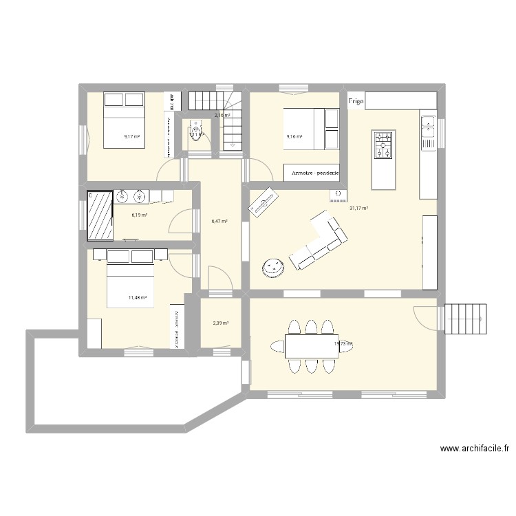 Deuxième option. Plan de 10 pièces et 99 m2