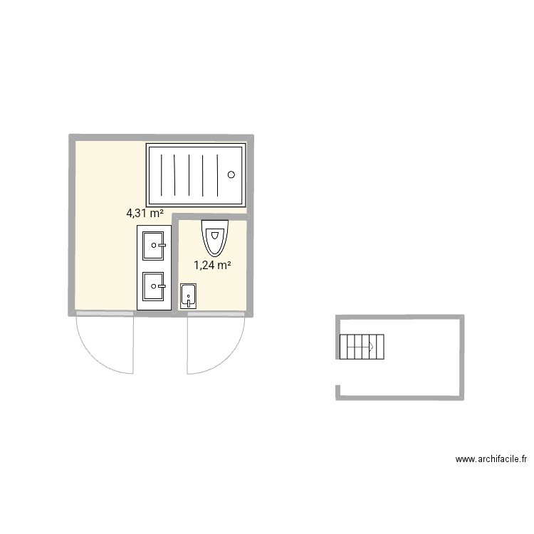 la salle de bain de guigui. Plan de 2 pièces et 6 m2