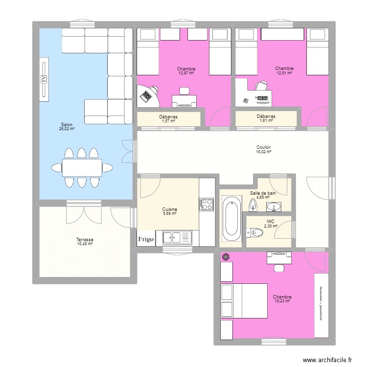 5 loups. Plan de 11 pièces et 114 m2