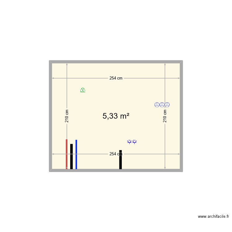 coté ouest. Plan de 1 pièce et 5 m2