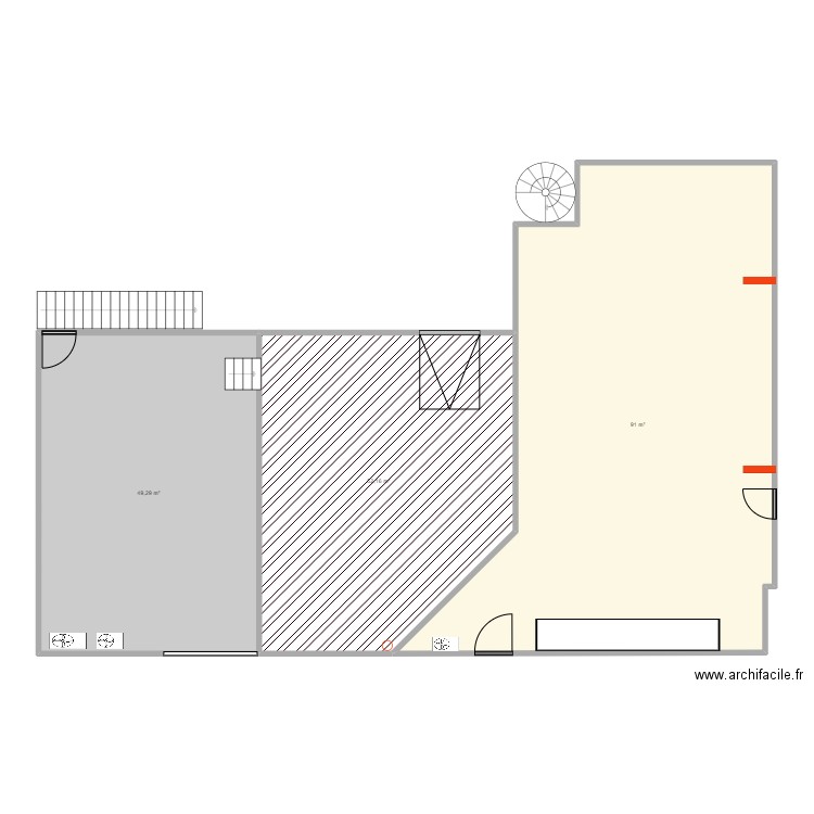 MEZZANINE + ETAGE. Plan de 3 pièces et 192 m2