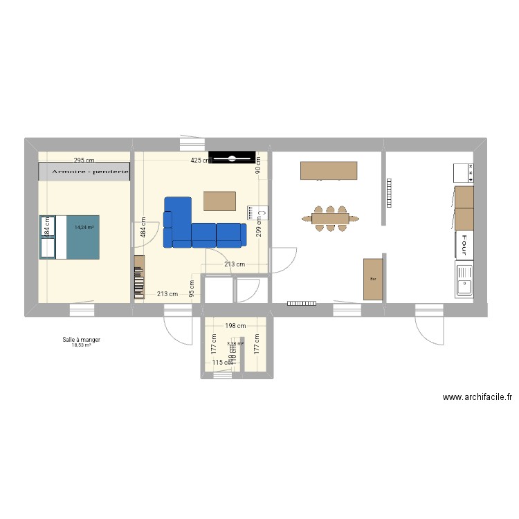 st pierre d'argençon. Plan de 3 pièces et 36 m2