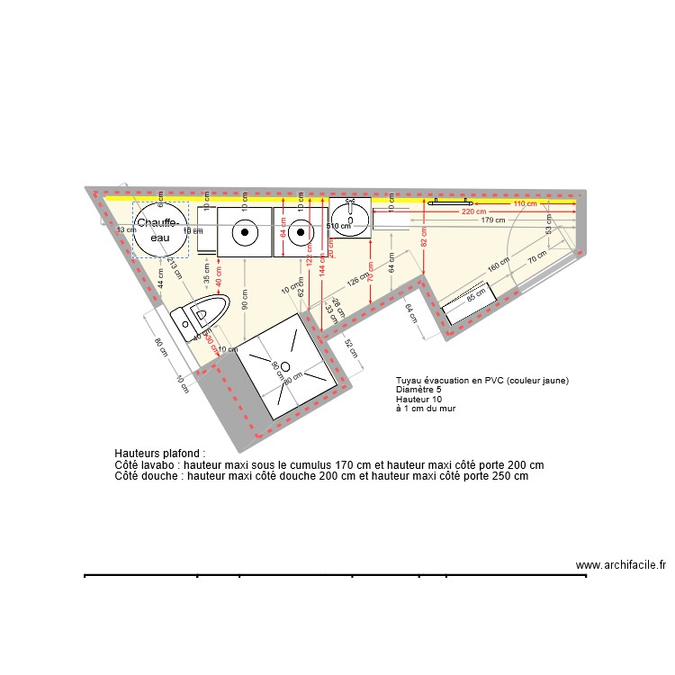 Salle de bain avec ameublement. Plan de 1 pièce et 6 m2