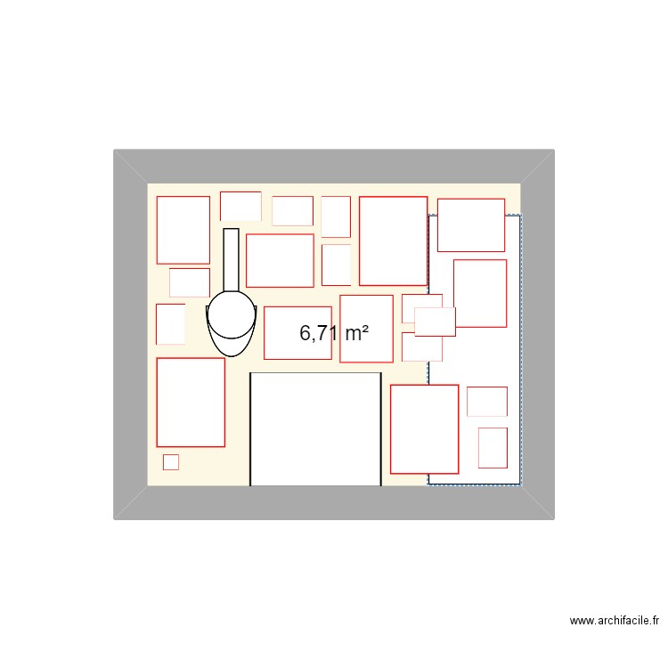 mur cadre. Plan de 1 pièce et 7 m2