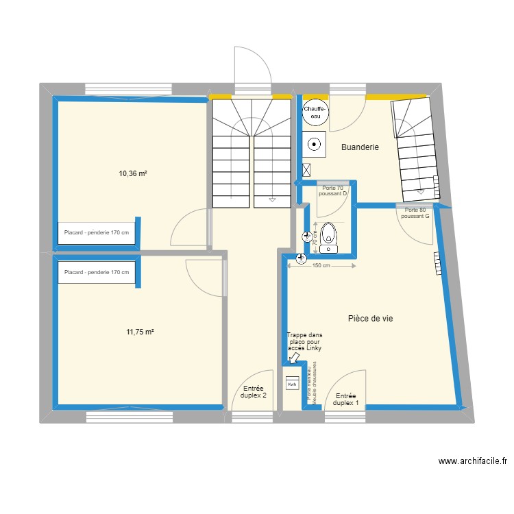 Plan duplex rez de chaussée placo. Plan de 0 pièce et 0 m2