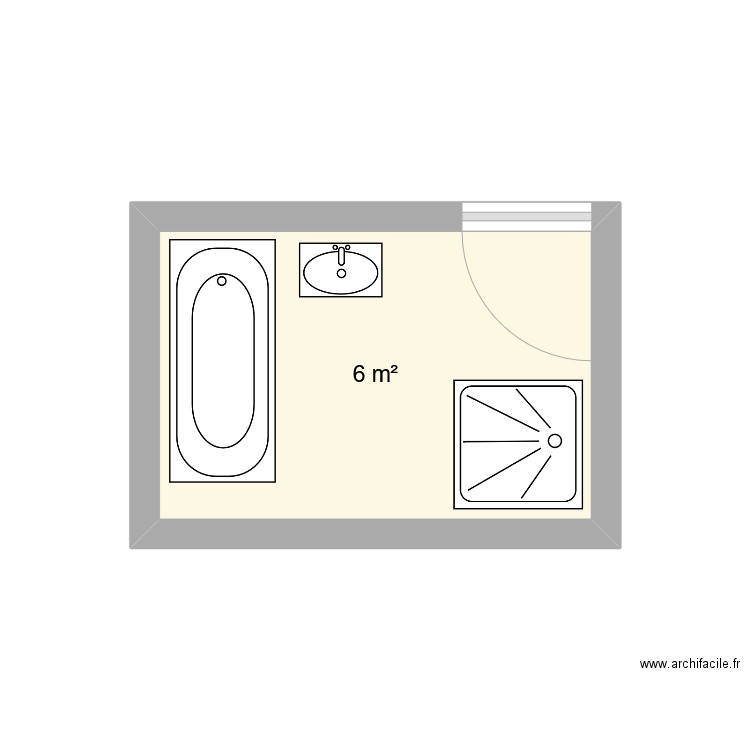 salle de bain Sarah Salomé, idée 1. Plan de 1 pièce et 6 m2