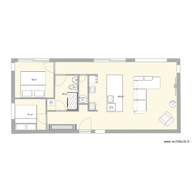 Chalet LAcBouchard 2. Plan de 4 pièces et 62 m2