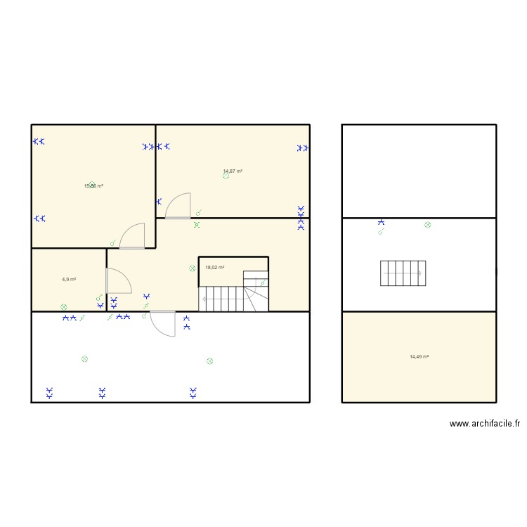 suxy. Plan de 5 pièces et 68 m2