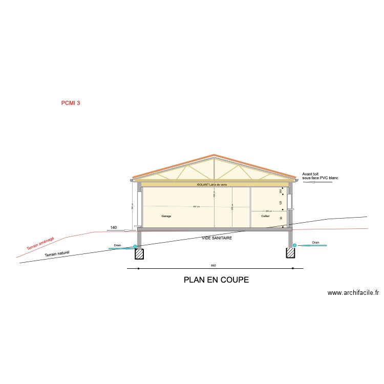 plan en coupe 2. Plan de 4 pièces et 36 m2