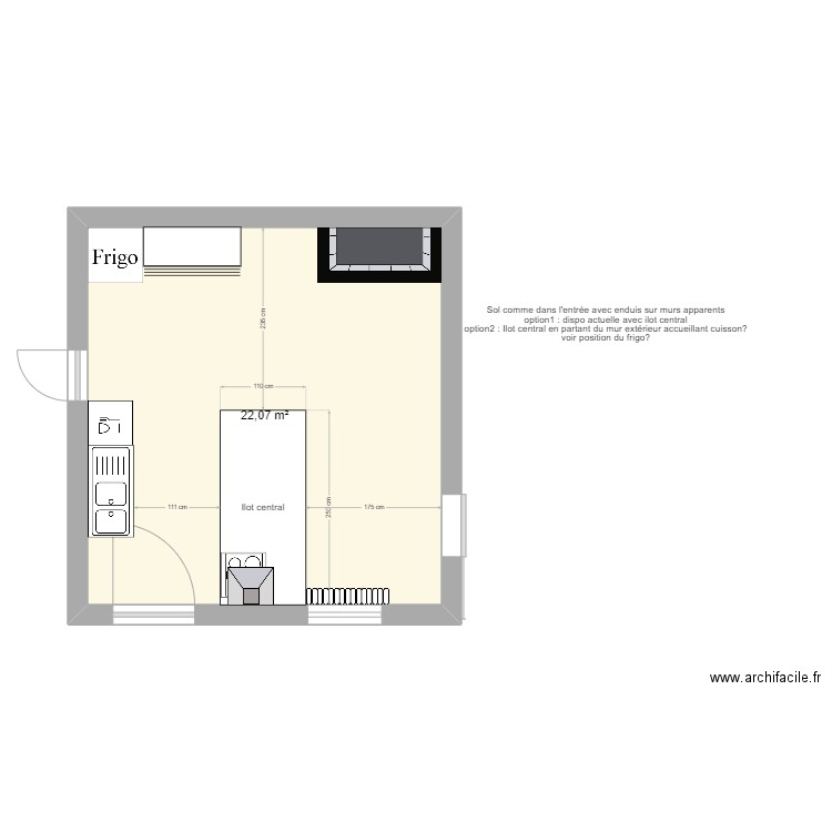 CUISINE v3. Plan de 1 pièce et 22 m2