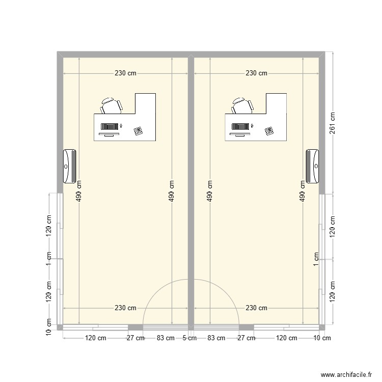 RSTEC DANS BU002. Plan de 2 pièces et 23 m2