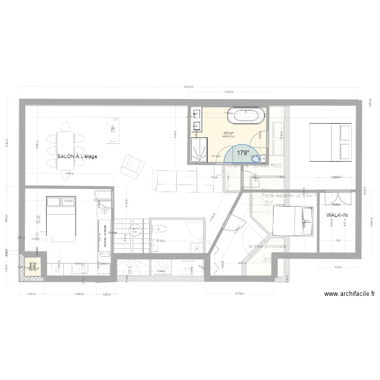 st-antoine 2 etages- 3ch a l'étage + espace station 27 sept2023. Plan de 5 pièces et 27 m2