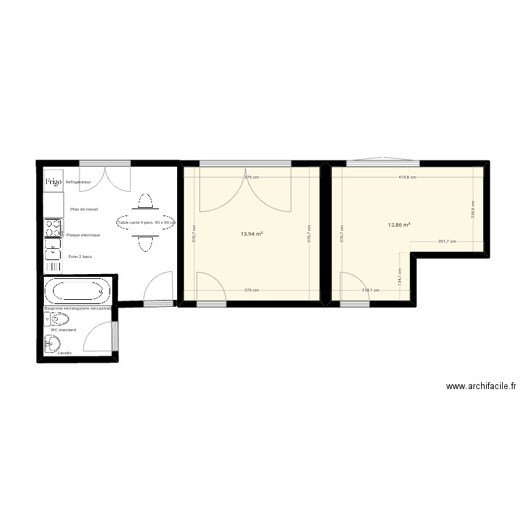 Teste. Plan de 2 pièces et 27 m2