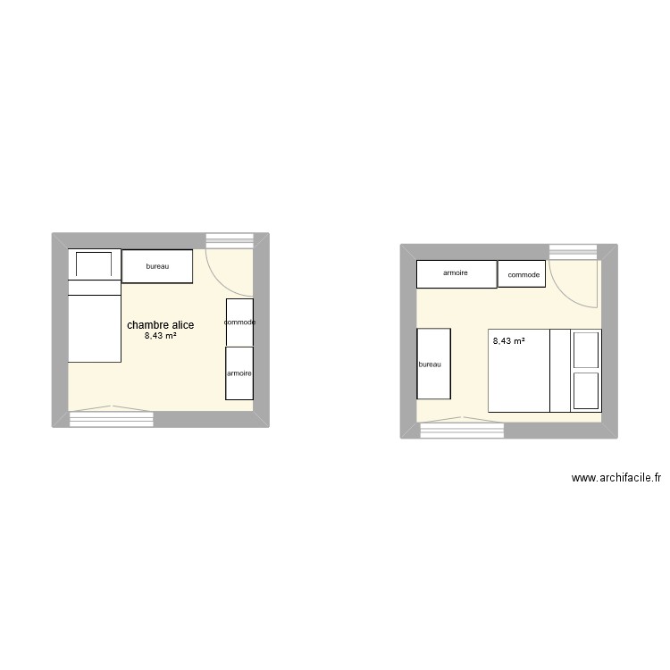 chambre alice actuelle. Plan de 2 pièces et 17 m2