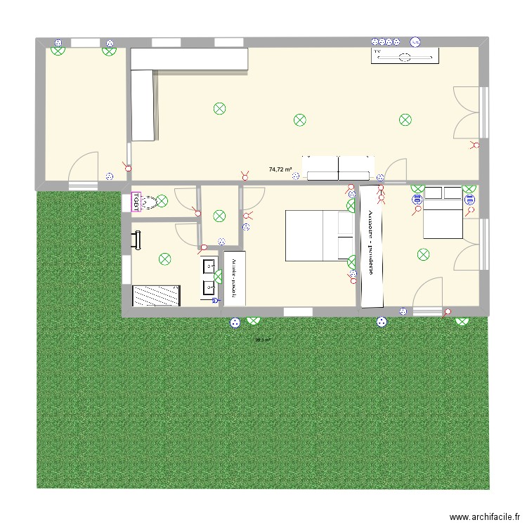 la celle. Plan de 1 pièce et 75 m2