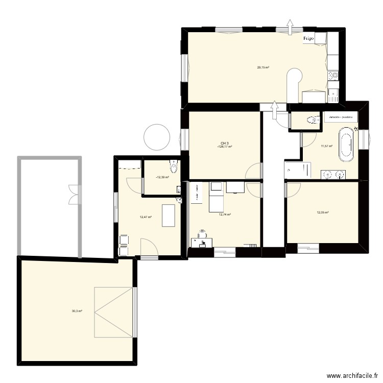 VILLA MODIF SDB. Plan de 8 pièces et 125 m2