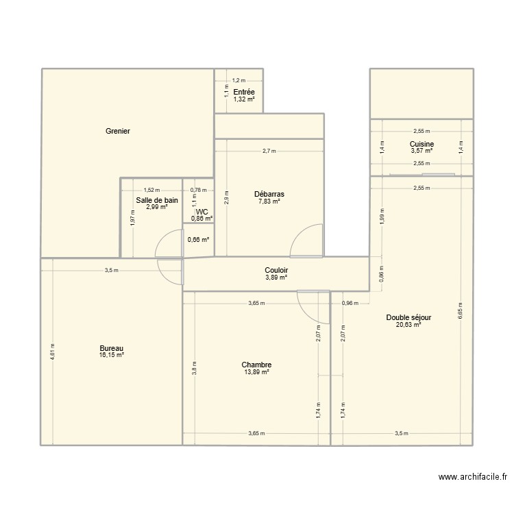 appart. Plan de 13 pièces et 92 m2