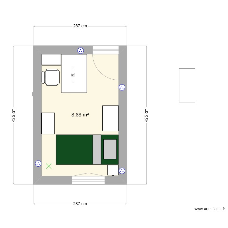 Chambre. Plan de 1 pièce et 9 m2