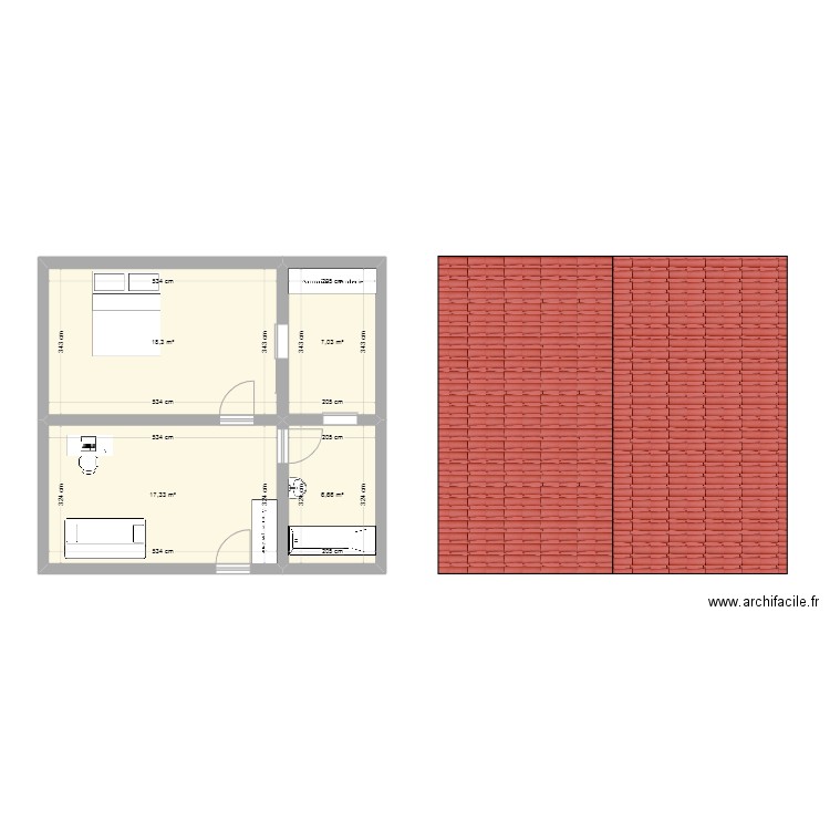 Extension. Plan de 4 pièces et 49 m2