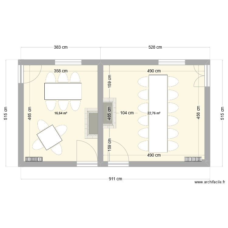 Plan apprentissage - cours . Plan de 2 pièces et 39 m2