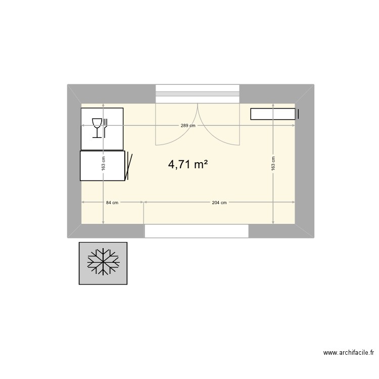 Cuisine. Plan de 1 pièce et 5 m2